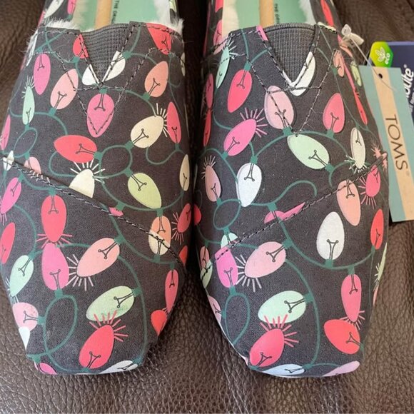 New Toms Holiday Colored Lights Fuzzy Lined Shoes Women’s Sz 8 - Picture 3 of 5